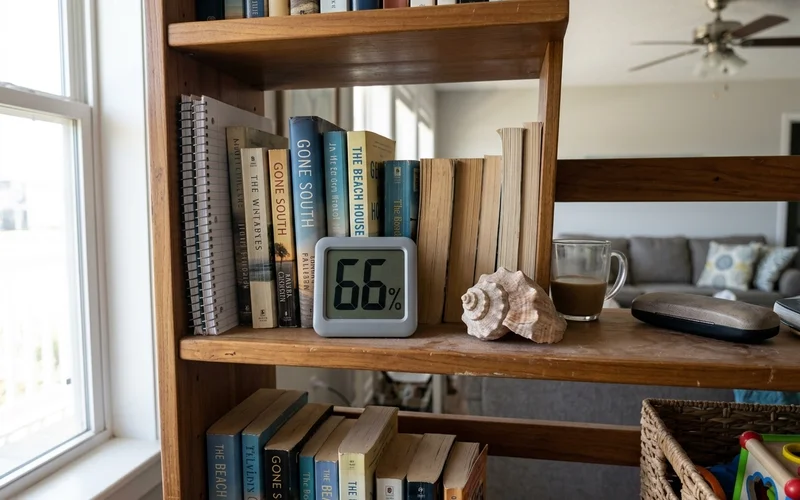 Hygrometer reading high humidity in a living room