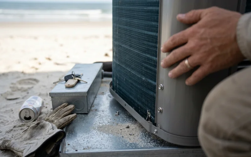 Stainless steel hardware and coated fins on a coastal-rated condenser