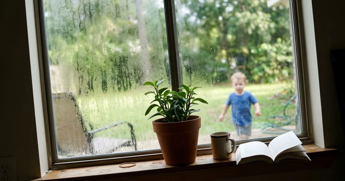 Condensation on the inside of a window in a Foley home on a muggy day