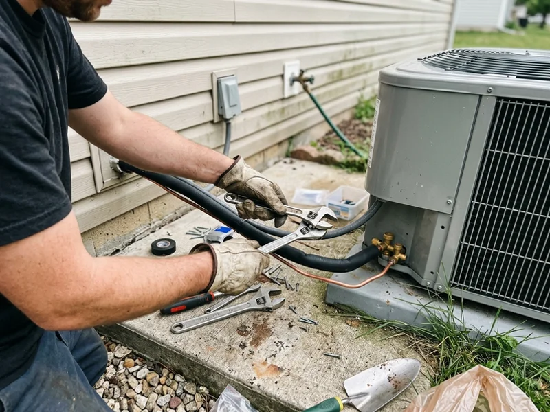Copper line set being connected to a new outdoor heat pump