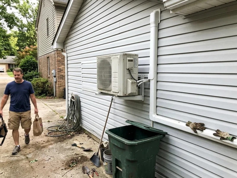 Mini-split outdoor unit on a wall bracket with a line set cover