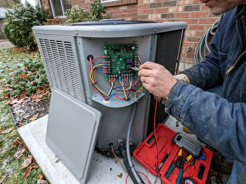 Heat pump control panel with the defrost control board exposed