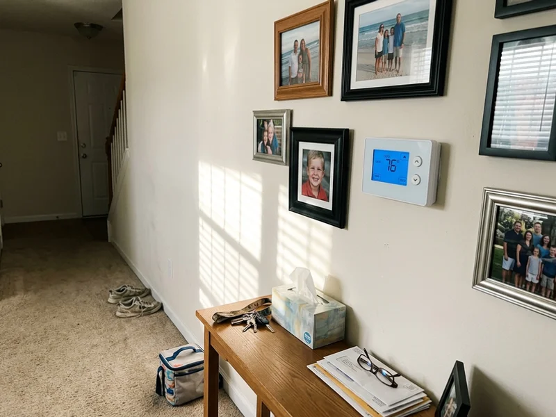 Thermostat set to cool in a Foley home on a summer afternoon