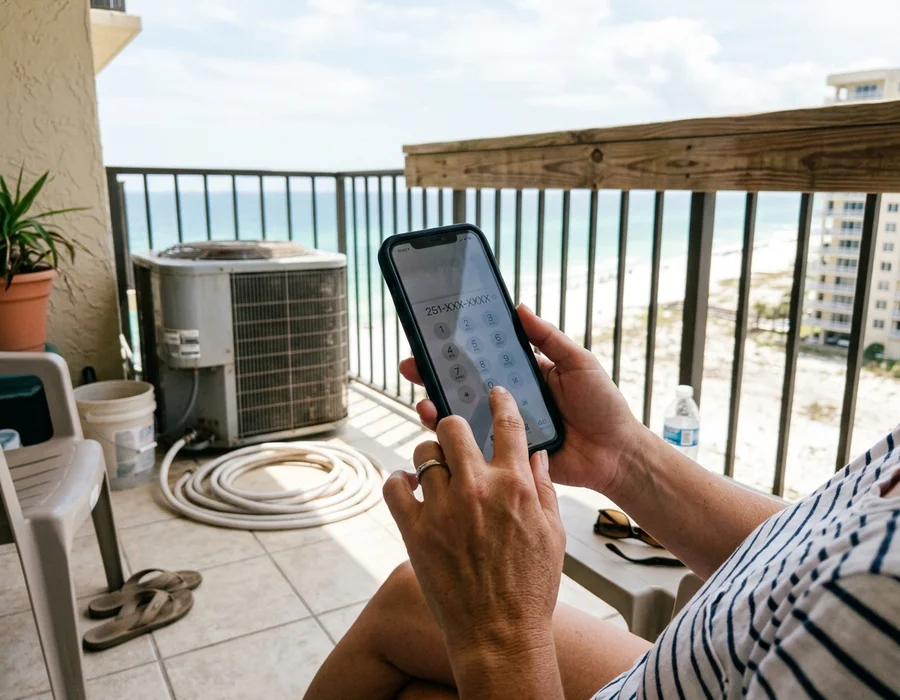 Calling for AC help from a Gulf Shores condo balcony