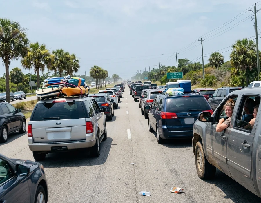 Summer traffic on Highway 59 heading toward Gulf Shores