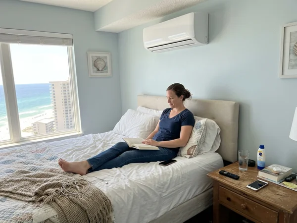 Mini-split head in an Orange Beach condo bedroom
