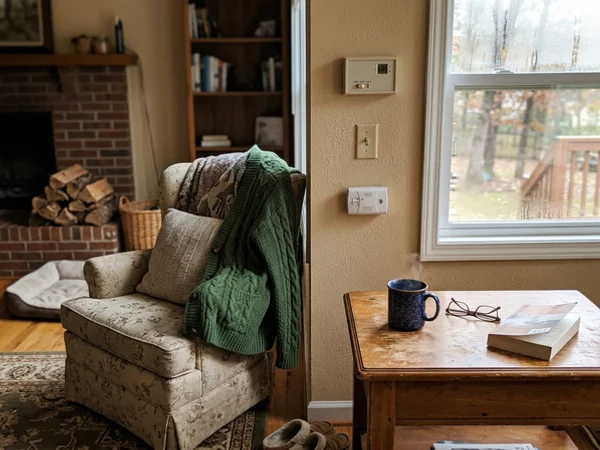 Thermostat switched to heat on a chilly fall morning